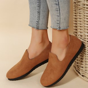 Women's Slip-On Suede Flat Loafers – Round Toe Casual Shoes in 4 Colors