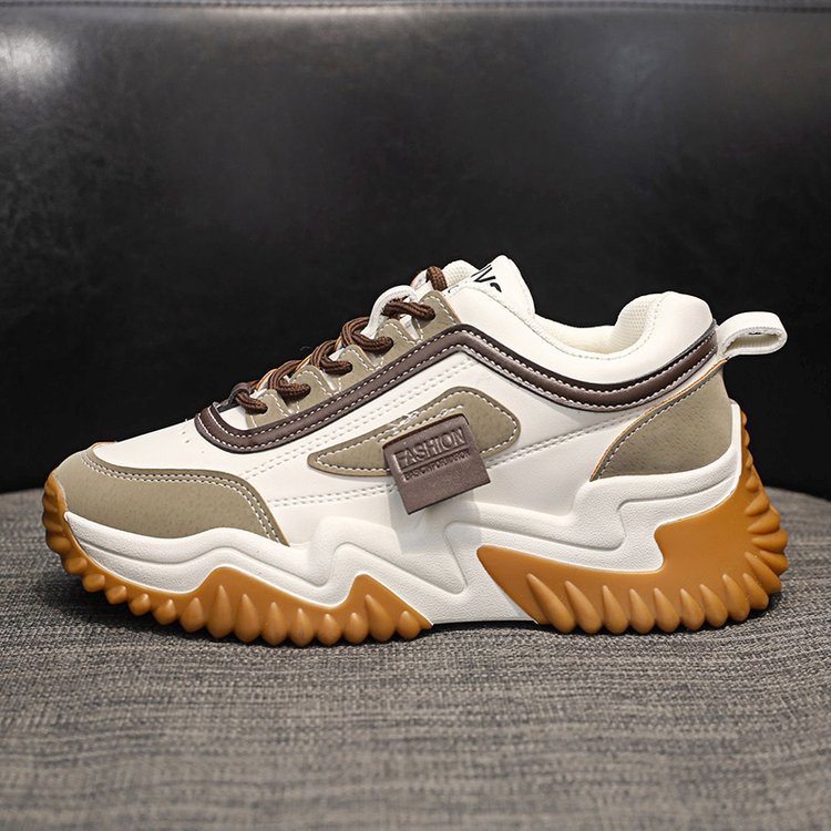 Women's Sport Sneakers with Contrast Laces – Casual Low-Cut Shoes in Black & Beige
