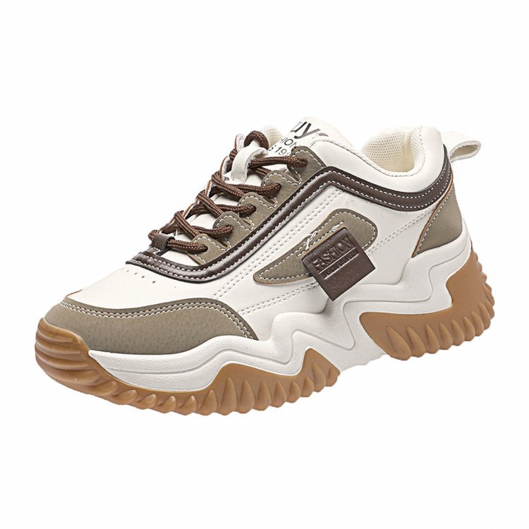 Women's Sport Sneakers with Contrast Laces – Casual Low-Cut Shoes in Black & Beige