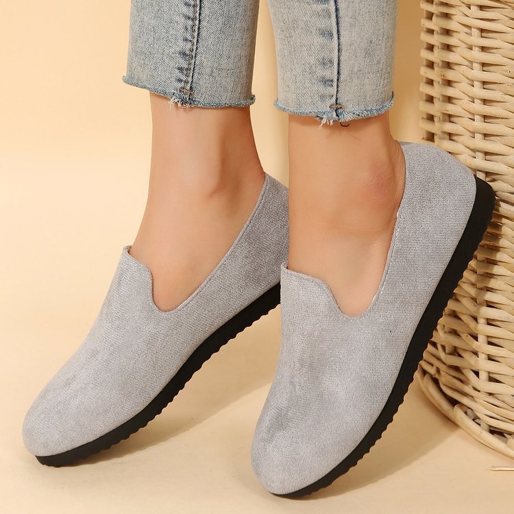 Women's Slip-On Suede Flat Loafers – Round Toe Casual Shoes in 4 Colors