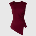 Burgundy Sleeveless Ruched Top | Asymmetric Hem One-Shoulder Women's Blouse