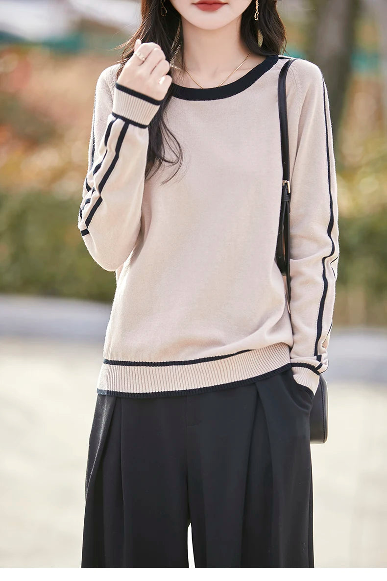 Women's Knitted Cotton Sweater – Long Sleeve Casual Top | Spring & Autumn