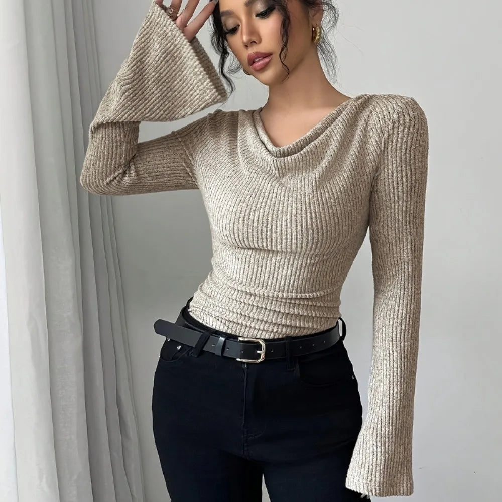 Y2K Long Sleeve Crop Top | Women's Off-Shoulder Autumn Winter Cropped Sweatshirt