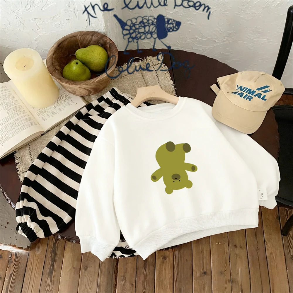 Kids Cartoon Print Crewneck Sweatshirt – Cute Pullover for Boys & Girls