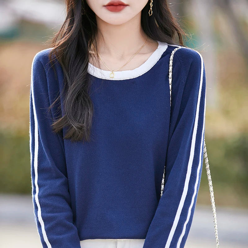 Women's Knitted Cotton Sweater – Long Sleeve Casual Top | Spring & Autumn