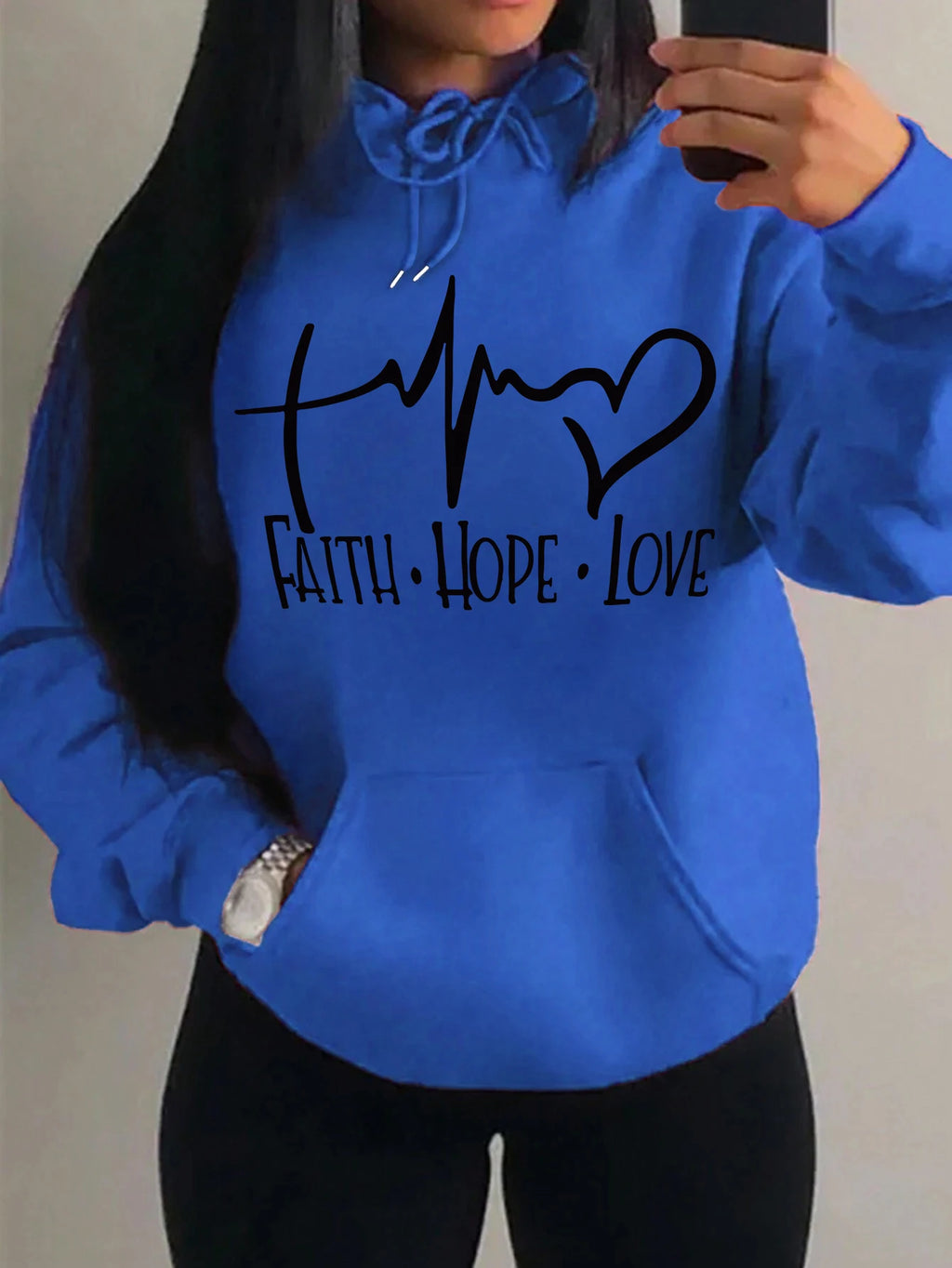 Faith Hope Love Women's Hoodie – Casual Loose Crewneck Sweatshirt | Street Style