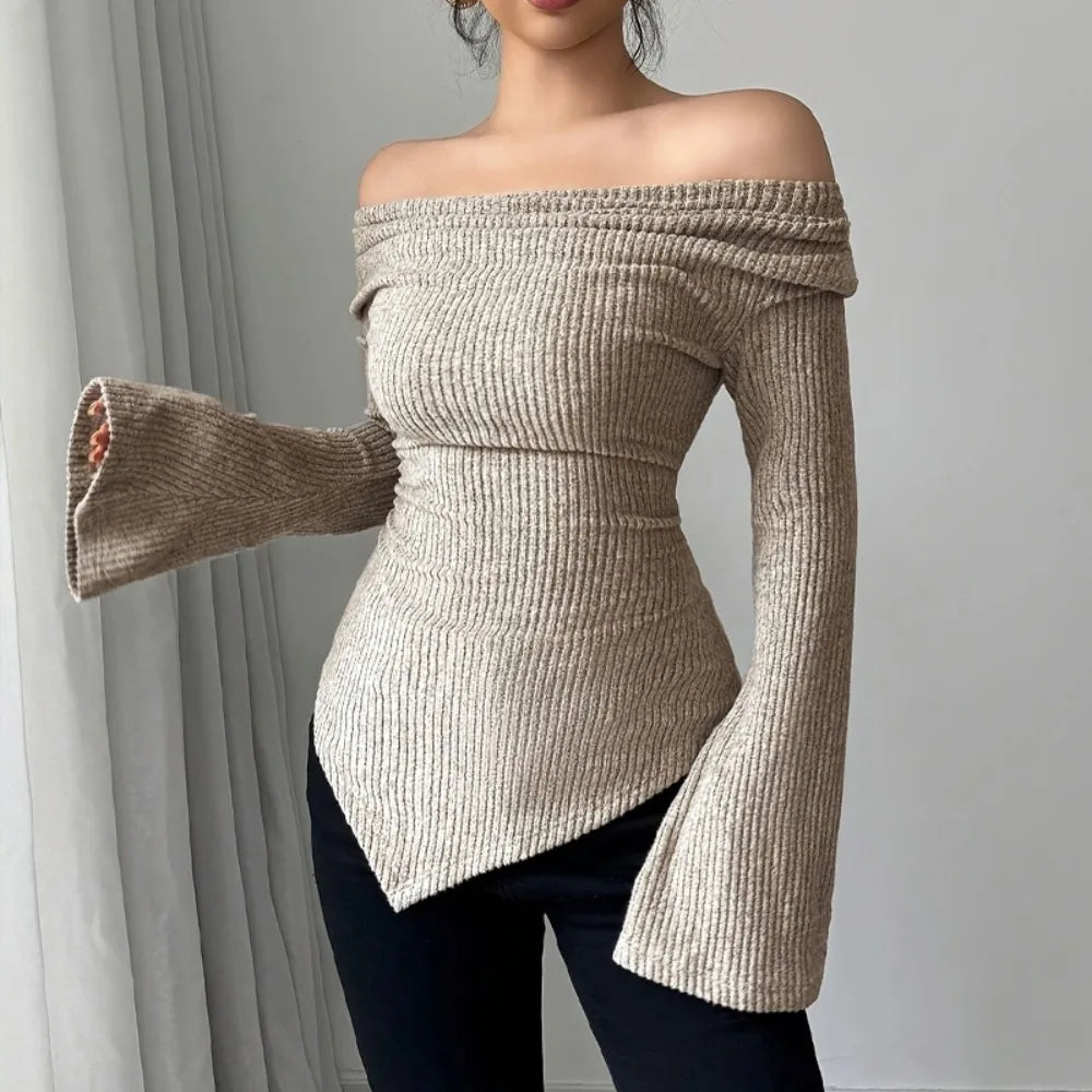 Y2K Long Sleeve Crop Top | Women's Off-Shoulder Autumn Winter Cropped Sweatshirt