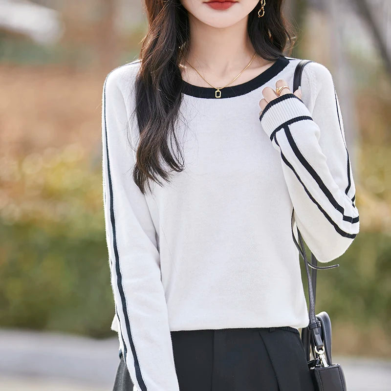 Women's Knitted Cotton Sweater – Long Sleeve Casual Top | Spring & Autumn