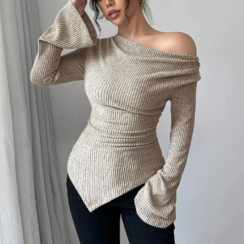 Y2K Long Sleeve Crop Top | Women's Off-Shoulder Autumn Winter Cropped Sweatshirt