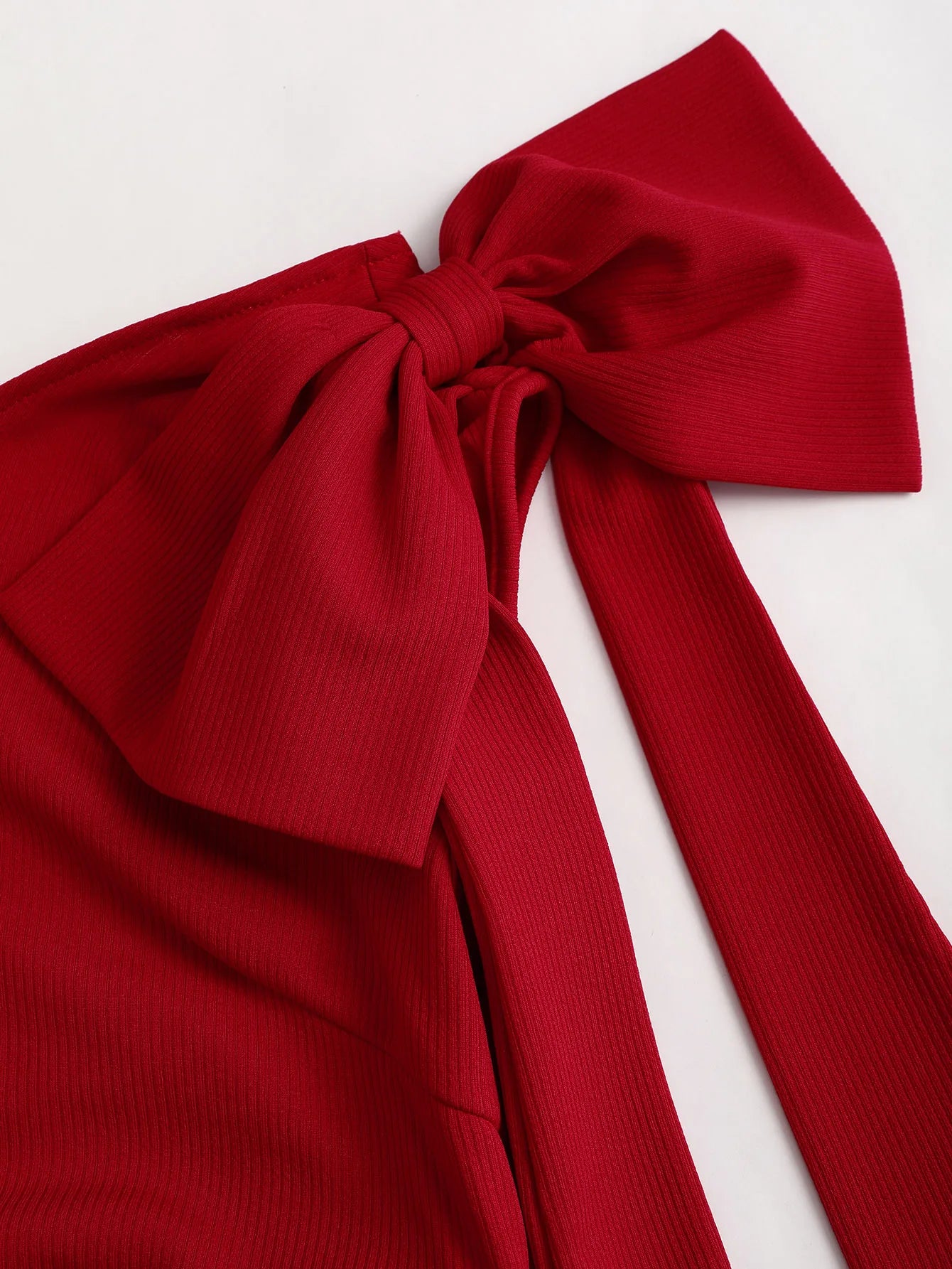 Red one shoulder bow adorned ruched short dress,Red asymmetrical strap bow slim fit dress,Red one shoulder ruffled mini dress