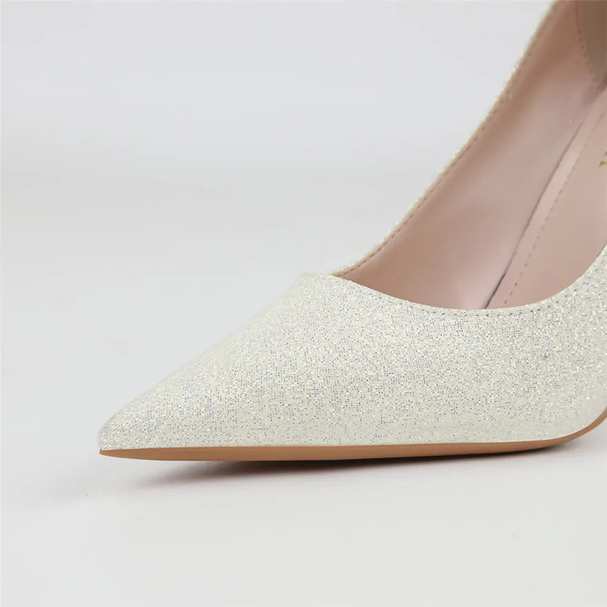 Women's Sequin Metal Flower Stiletto Pumps – Shiny Wedding High Heels