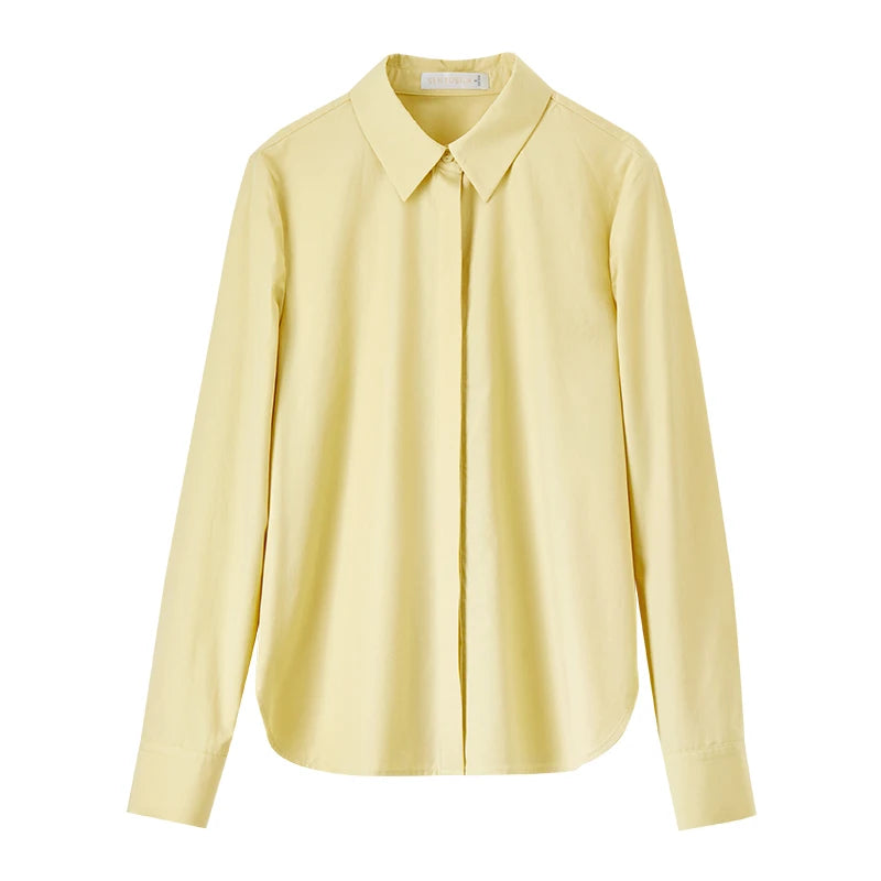 Women's Casual Cotton Blouse | Loose Fit Turn-Down Collar Long Sleeve Office Shirt