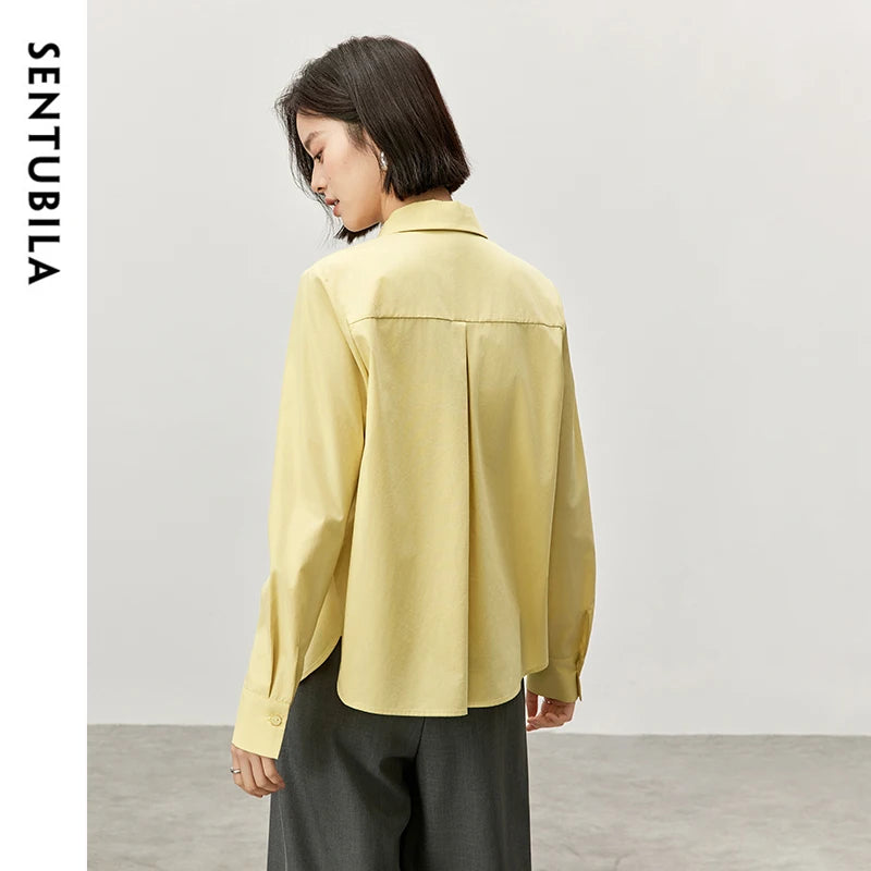 Women's Casual Cotton Blouse | Loose Fit Turn-Down Collar Long Sleeve Office Shirt