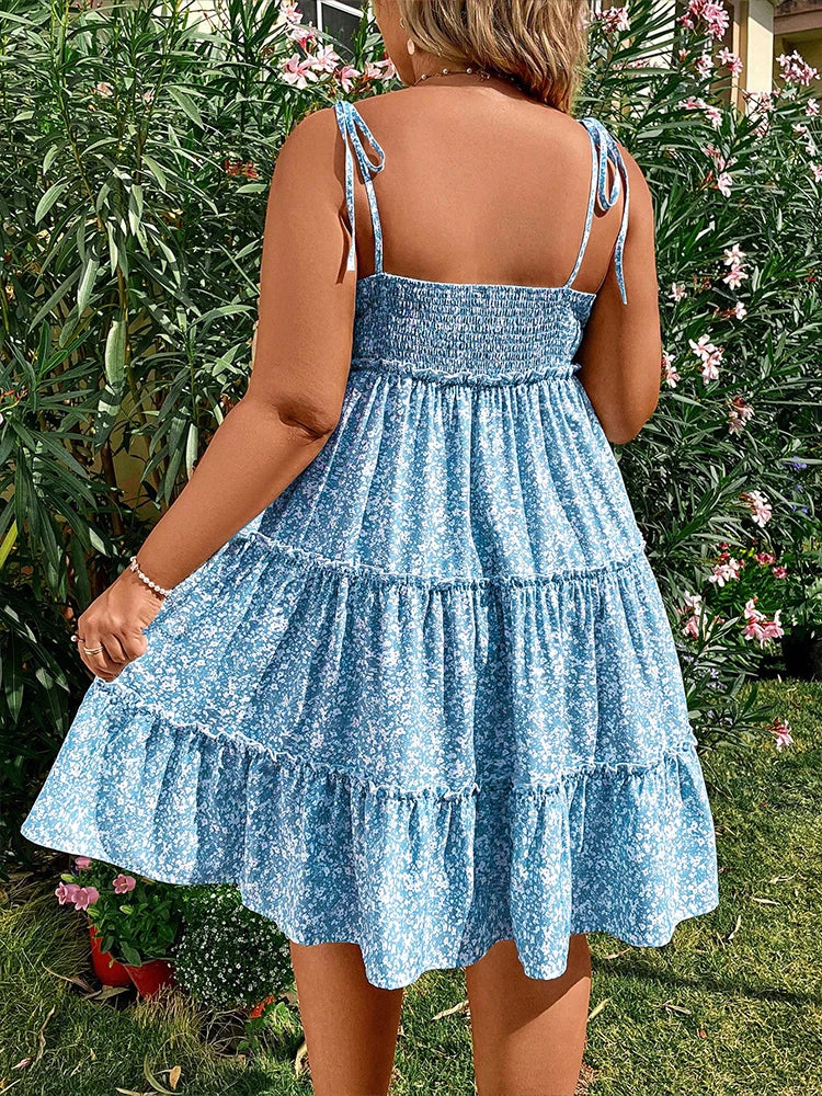 Plus Size Floral Mini Dress – Casual Short Sleeve Summer Sling Comfortable Dress