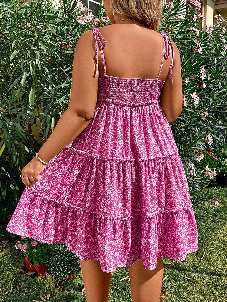 Plus Size Floral Mini Dress – Casual Short Sleeve Summer Sling Comfortable Dress