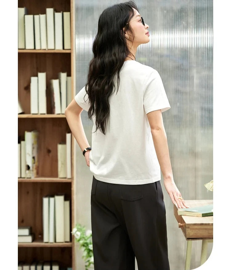Women's Sequined Embroidered Short Sleeve T-Shirt | Simple Solid Summer Top