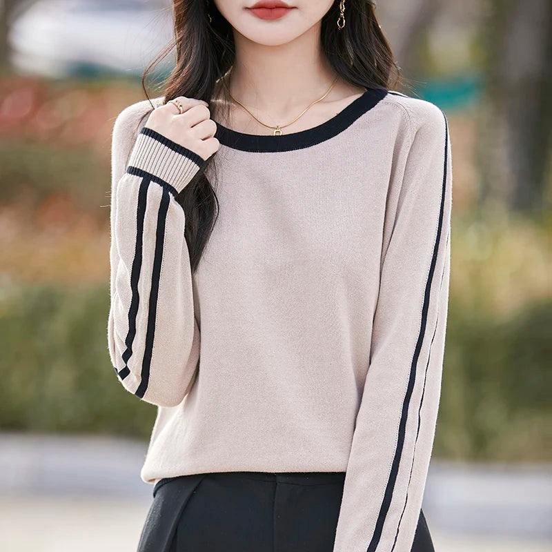 Women's Knitted Cotton Sweater – Long Sleeve Casual Top | Spring & Autumn