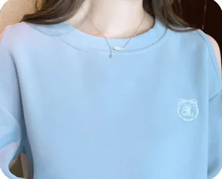 Women's Off-Shoulder Pullover Sweatshirt – Korean Harajuku Style | Pink & Blue