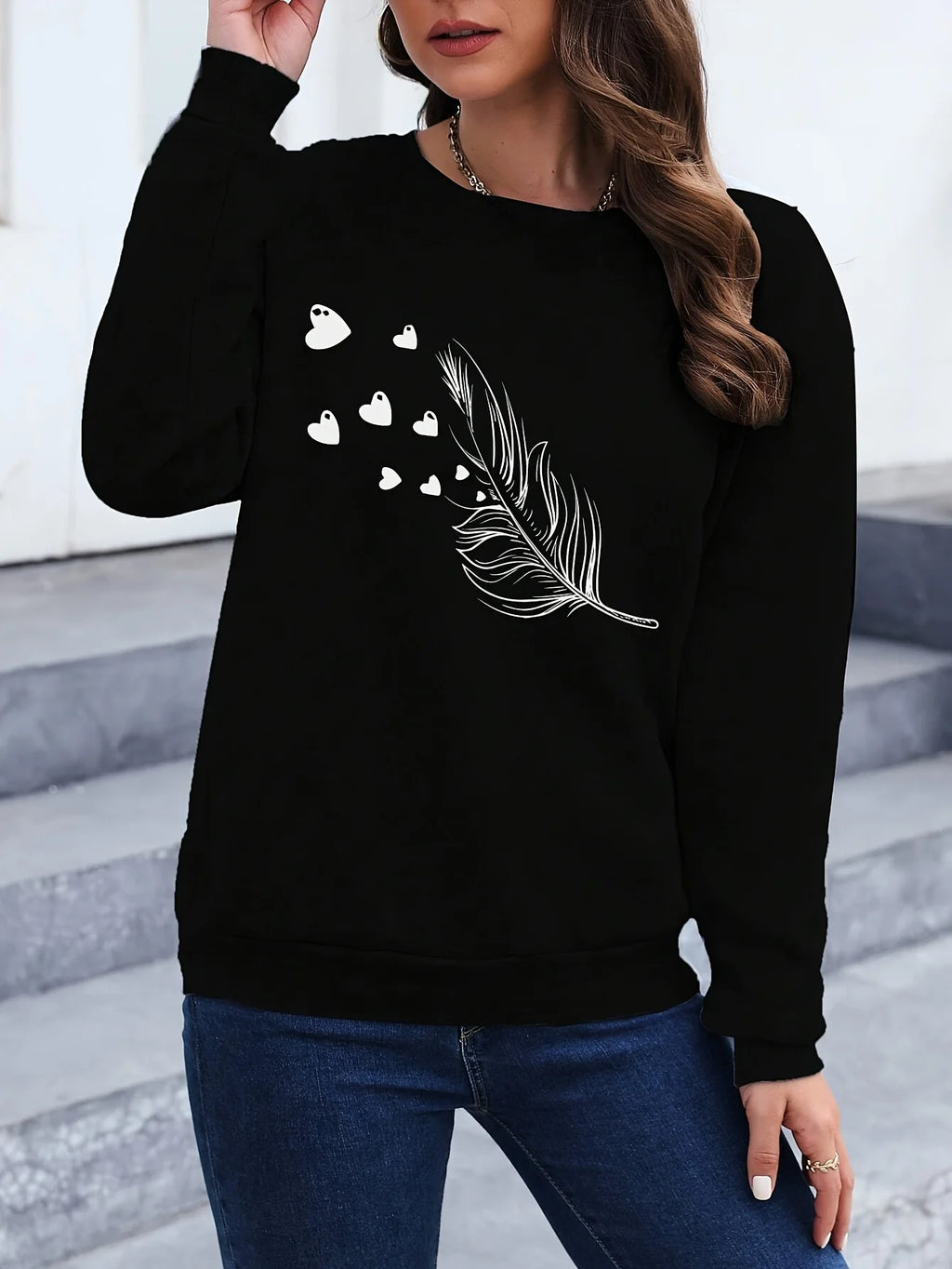 Women's Loose Fit Round Neck Hoodie – Cosy Long Sleeve Pullover | Autumn & Winter