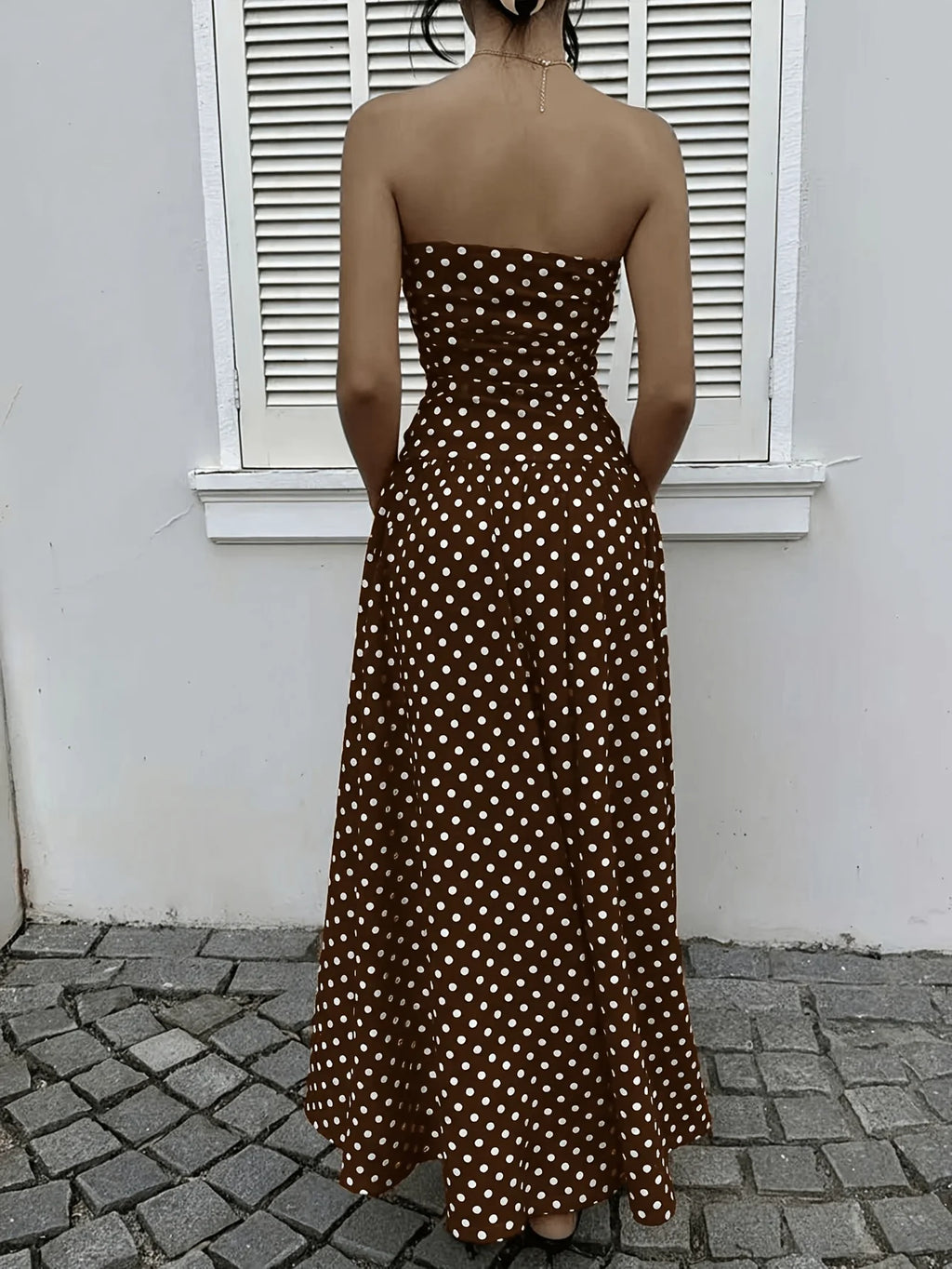 Polka Dot Print Waist-Cinching Maxi Dress – Elegant Casual Sleeveless Vest Dress