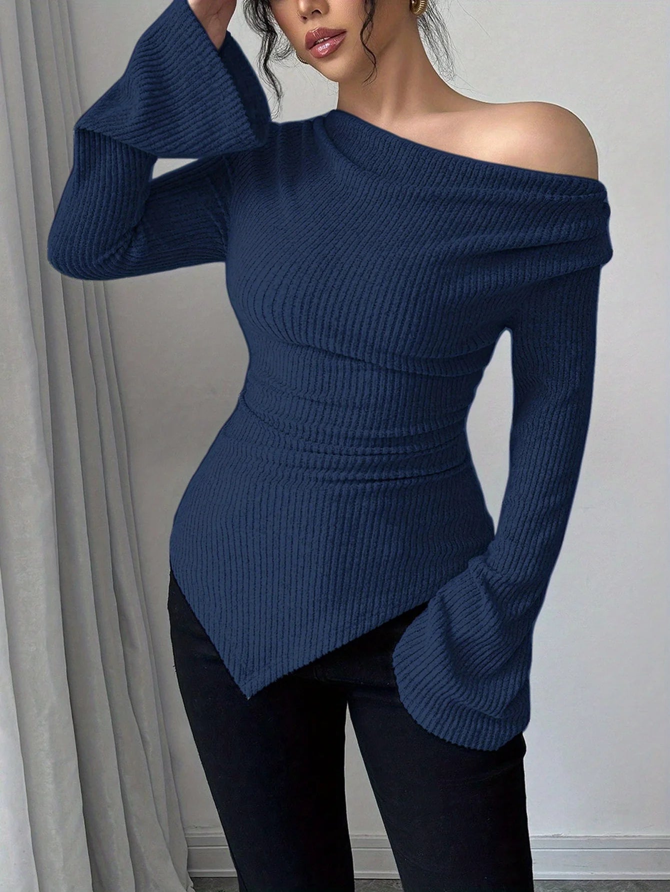 Y2K Long Sleeve Crop Top | Women's Off-Shoulder Autumn Winter Cropped Sweatshirt