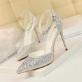 Women's Crystal Rhinestone Stiletto Sandals – Champagne Gold Wedding Heels