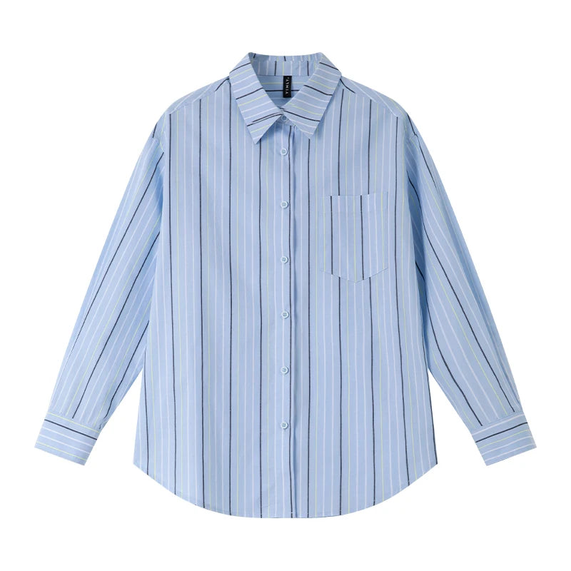 Women's 100% Cotton Striped Blouse | Loose Fit Drop-Shoulder Long Sleeve Top