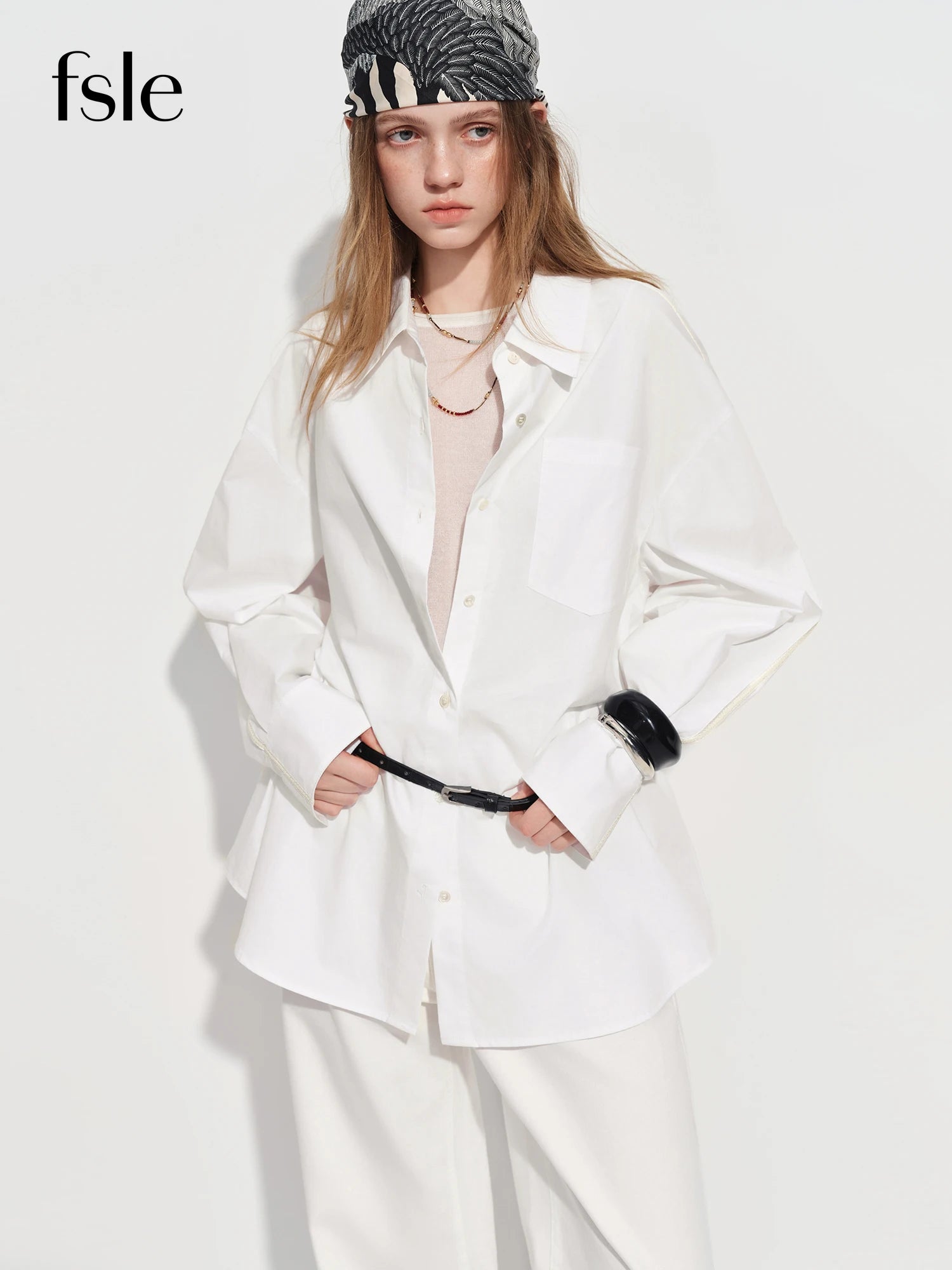 Women's Loose Fit Cotton Oversized Blouse | Long Sleeve Polo-Neck Casual Shirt