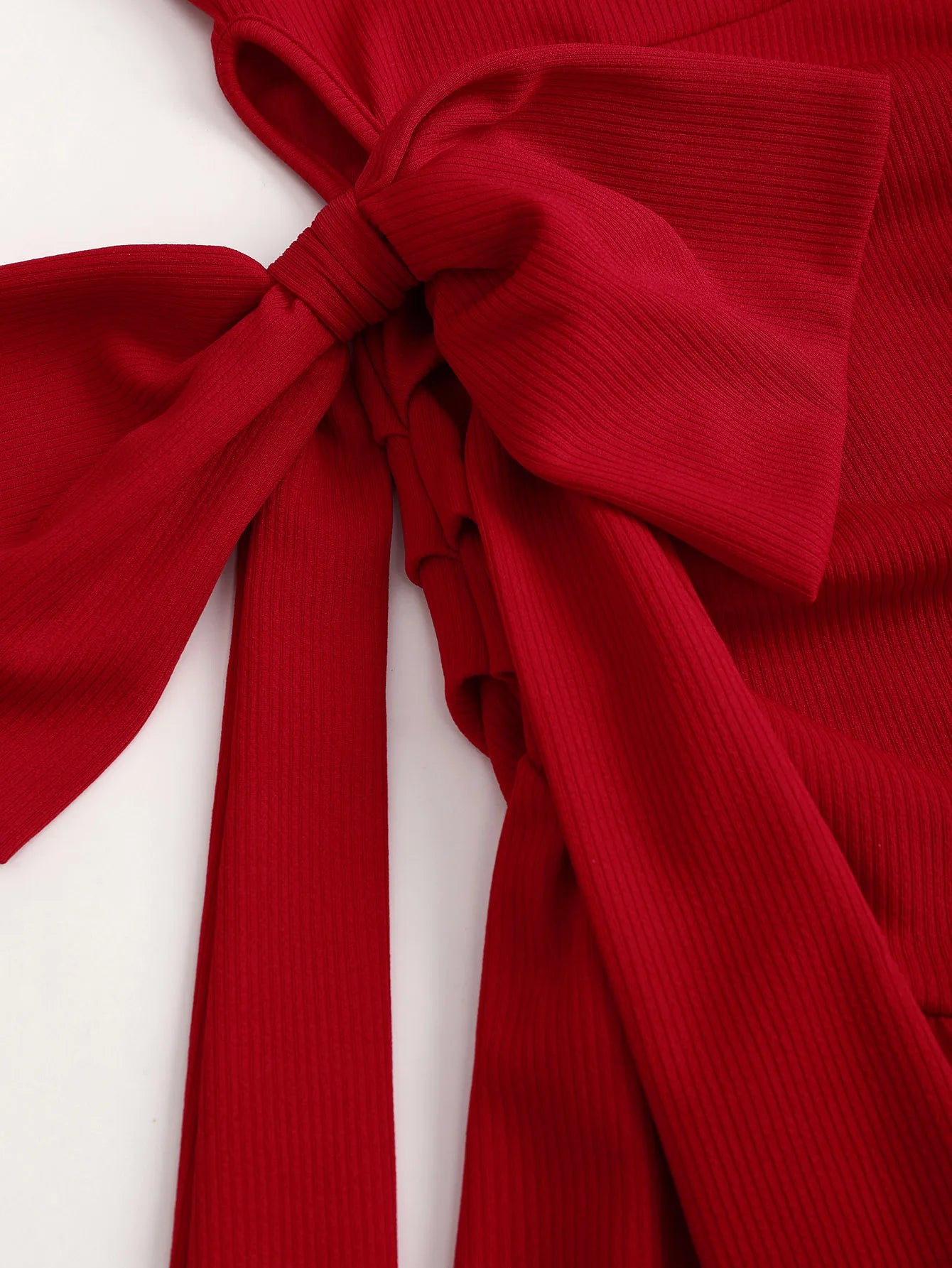 Red one shoulder bow adorned ruched short dress,Red asymmetrical strap bow slim fit dress,Red one shoulder ruffled mini dress