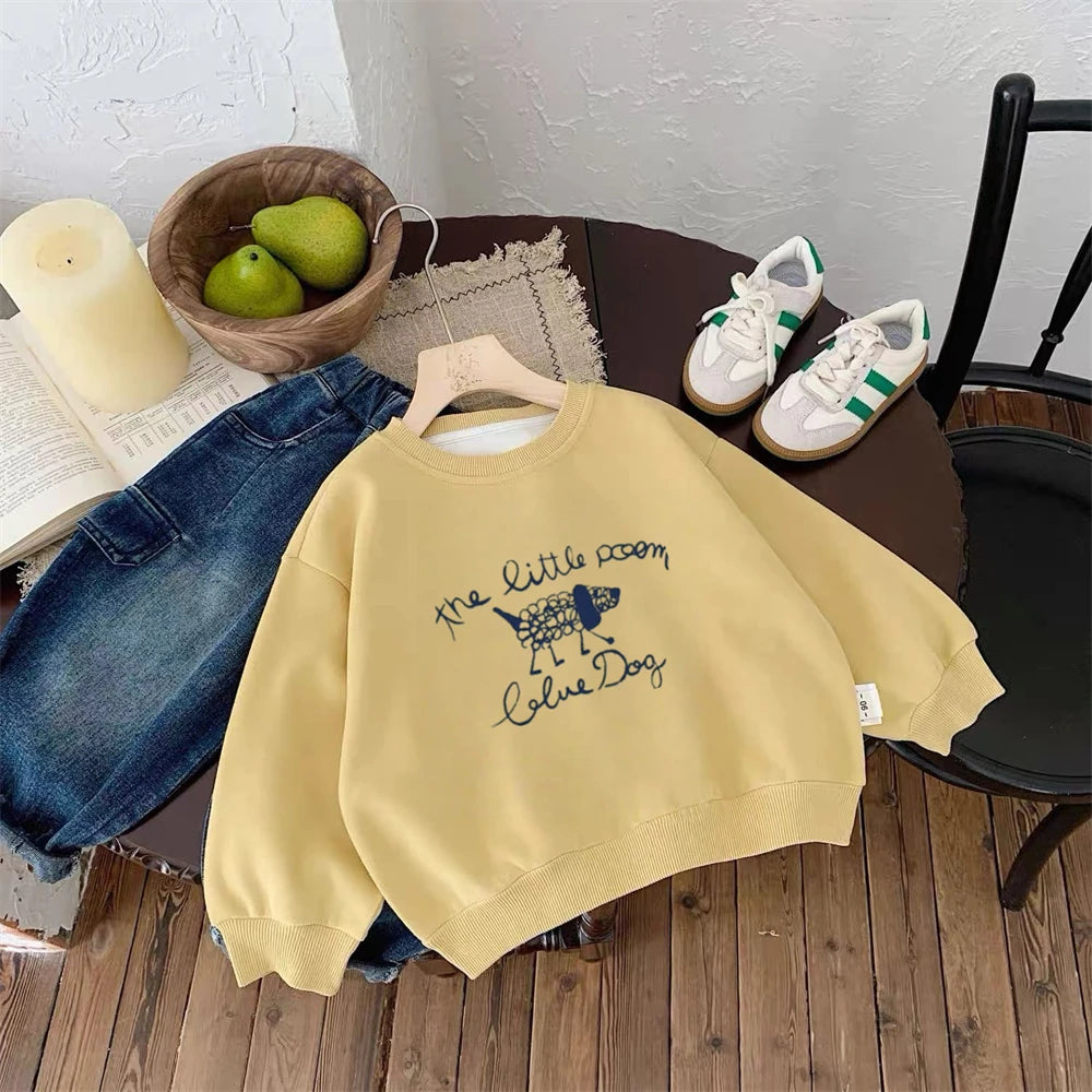 Kids Cartoon Print Crewneck Sweatshirt – Cute Pullover for Boys & Girls
