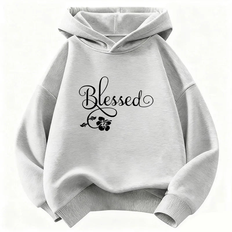 Kids Blessed Flower Print Hoodie – Cute Graphic Sweatshirt for Boys & Girls | Sizes 110–160