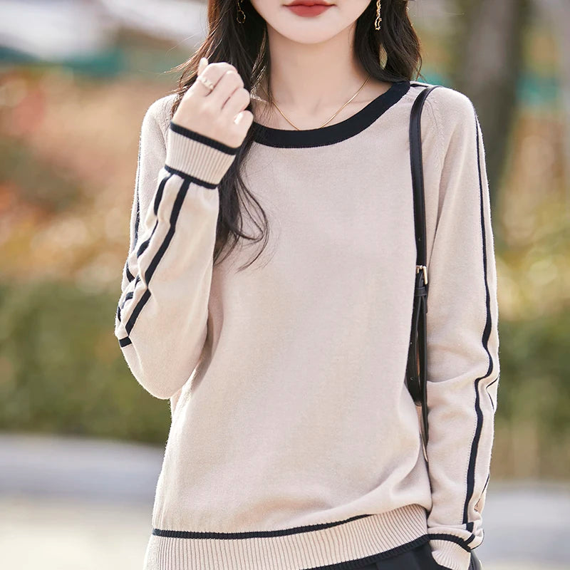 Women's Knitted Cotton Sweater – Long Sleeve Casual Top | Spring & Autumn