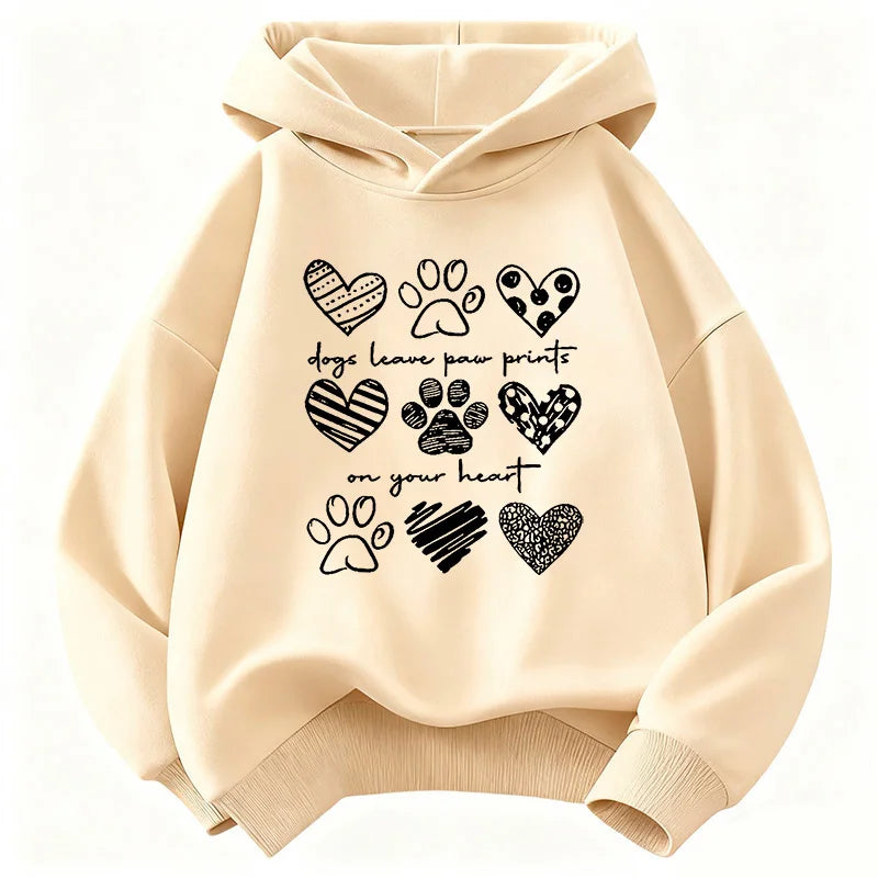 Kids Dog Paw & Heart Hoodie – Kawaii Graphic Sweatshirt for Boys & Girls