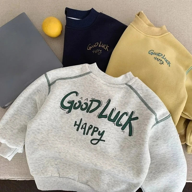 Kids Unisex Letter Print Sweatshirt | Cozy Cotton Pullover Hoodie for Boys & Girls