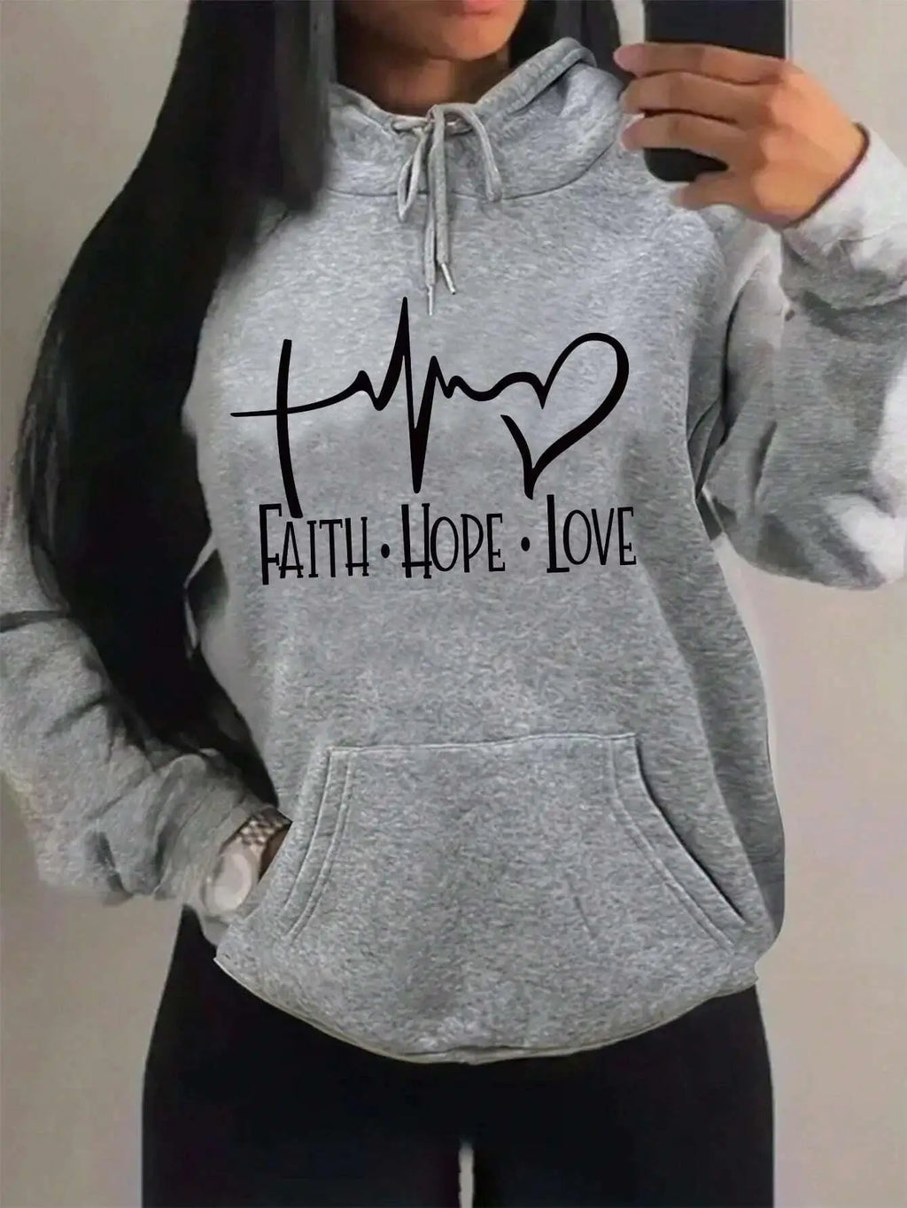 Faith Hope Love Women's Hoodie – Casual Loose Crewneck Sweatshirt | Street Style