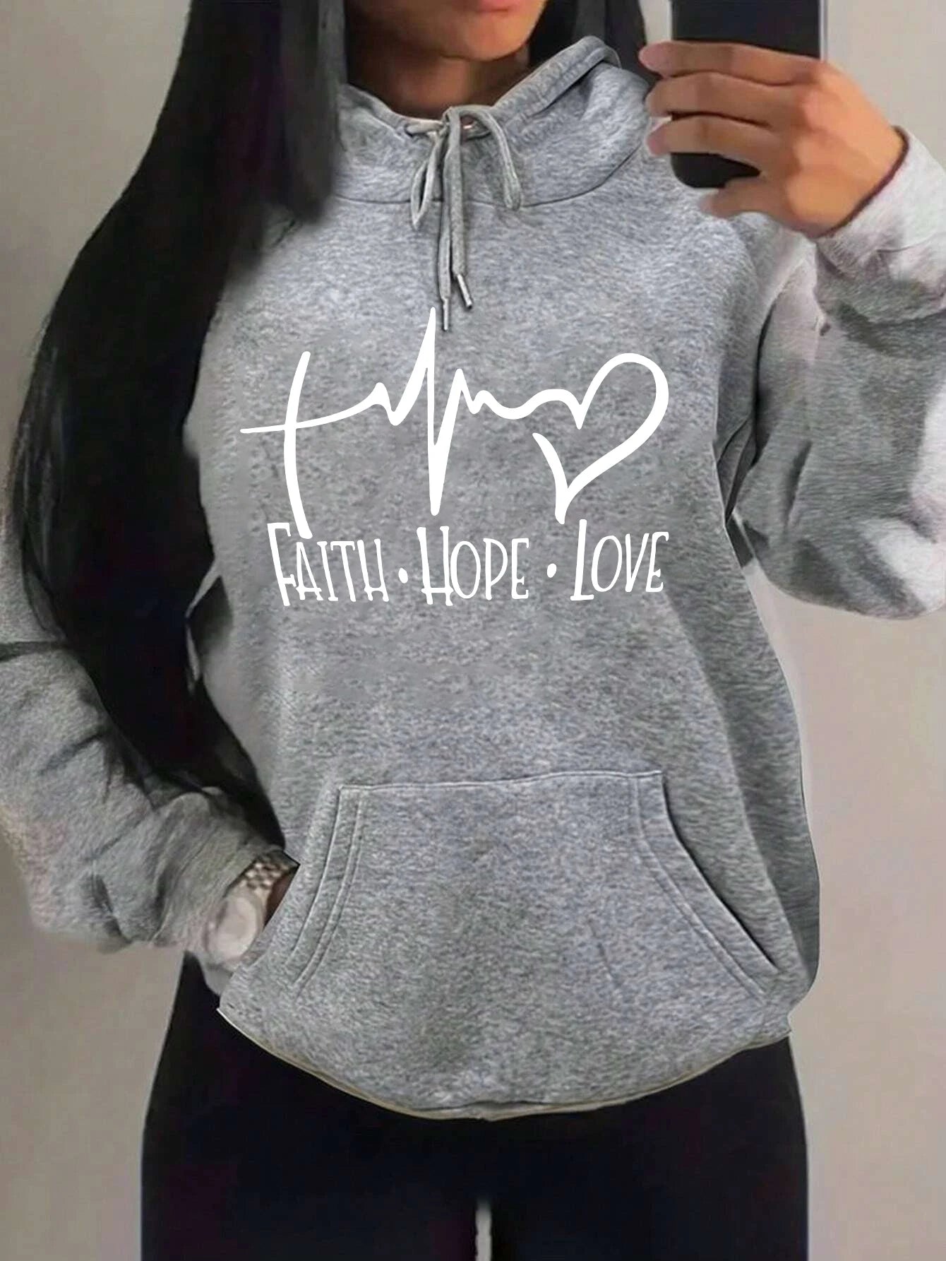 Faith Hope Love Women's Hoodie – Casual Loose Crewneck Sweatshirt | Street Style
