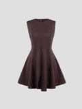 Women Mini Dress Sleeveless Crew Neck Seamed Waist A-Line Dress Chic Spring Summer Casual Date Brunch Club Night Party Dresses