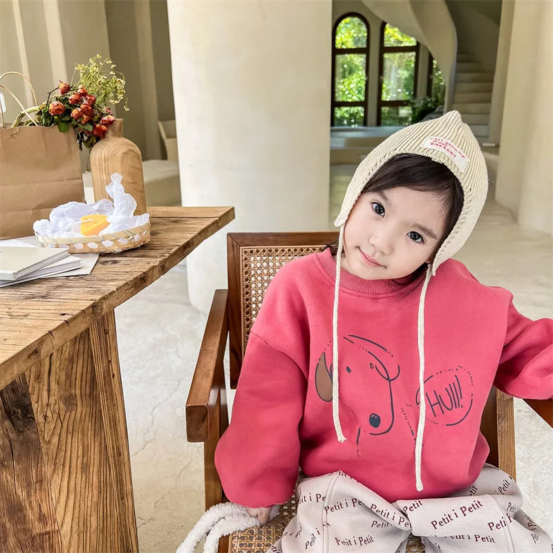 Kids Fleece-Lined Dog Print Sweatshirt – Warm Cotton Pullover for Boys & Girls | Ages 1–6