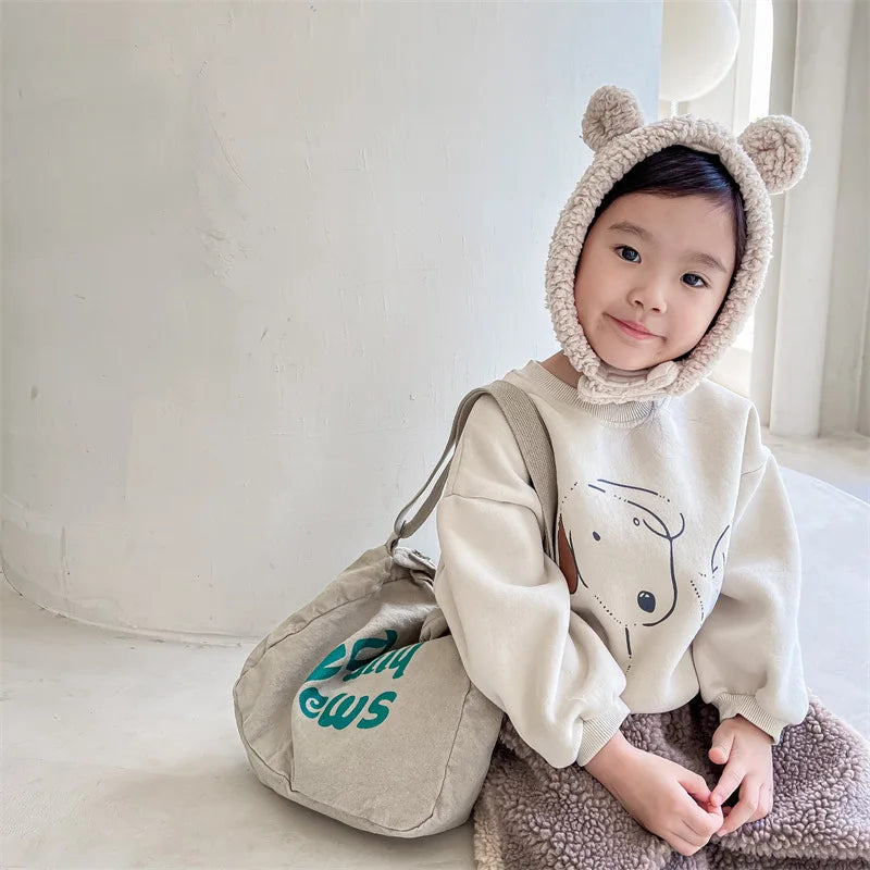 Kids Fleece-Lined Dog Print Sweatshirt – Warm Cotton Pullover for Boys & Girls | Ages 1–6