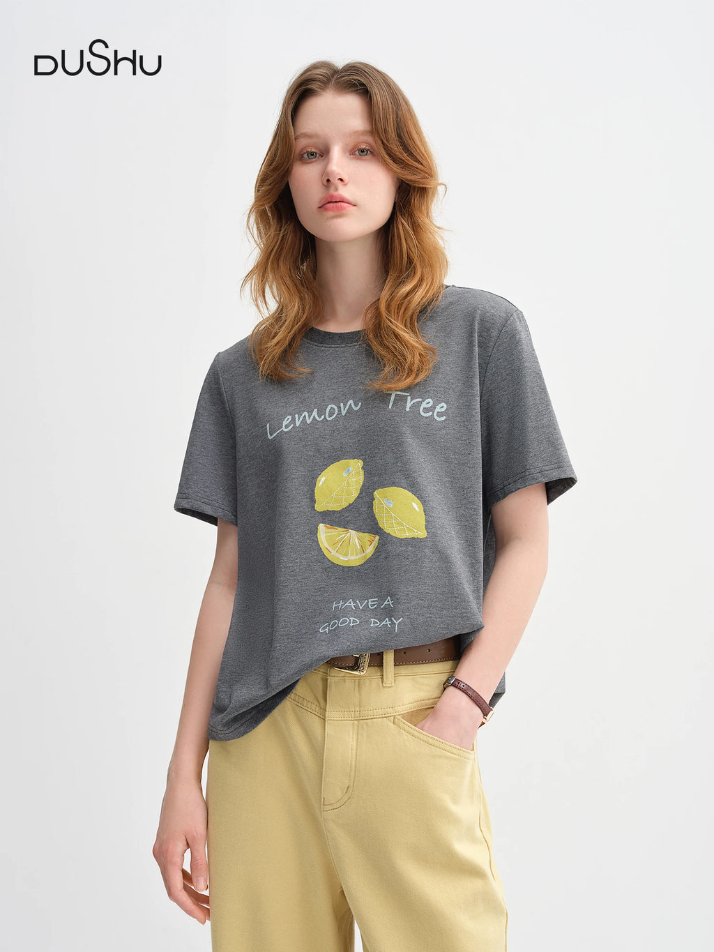 Women's Fruit Print Cotton Short Sleeve Top | Casual Loose Straight Shoulder Tee