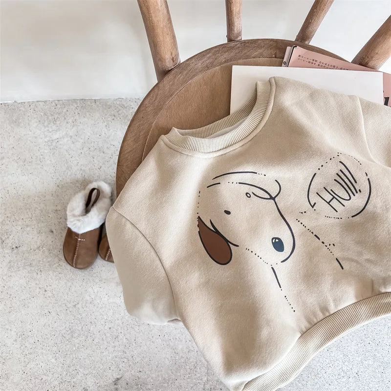 Kids Fleece-Lined Dog Print Sweatshirt – Warm Cotton Pullover for Boys & Girls | Ages 1–6