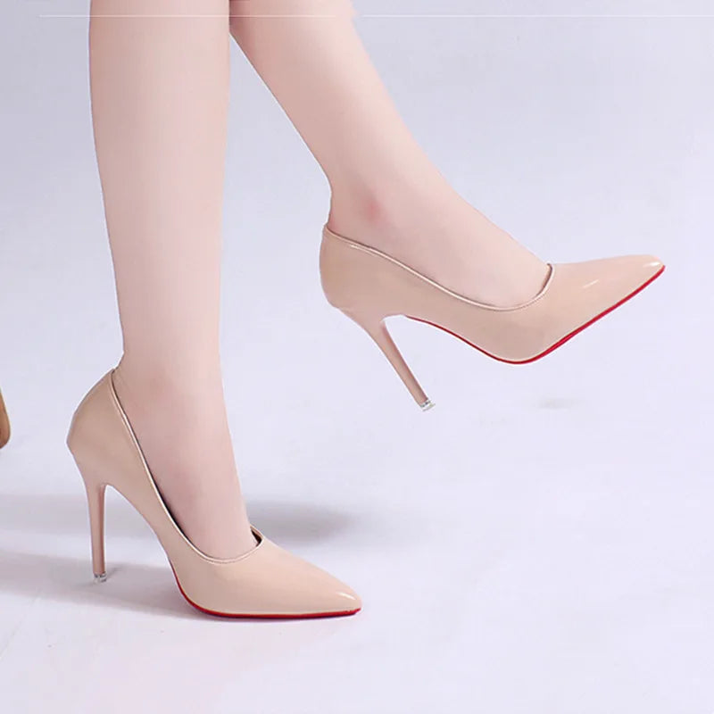 Women's Patent Leather Pointed Toe Pumps – Minimalist Stiletto Work Heels