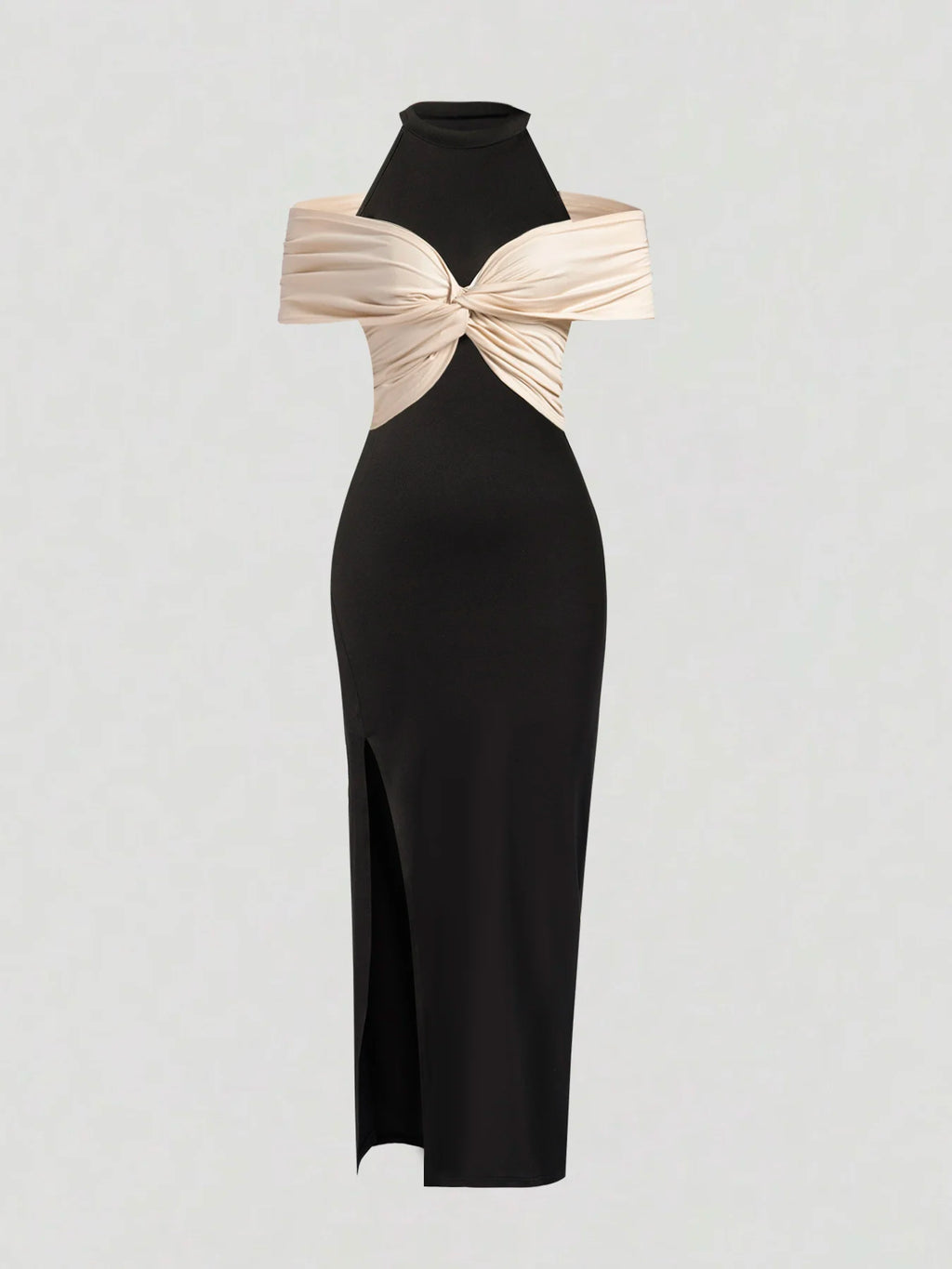 Halter Maxi Dress – Off Shoulder Twist Knot High Slit Bodycon Party Dress