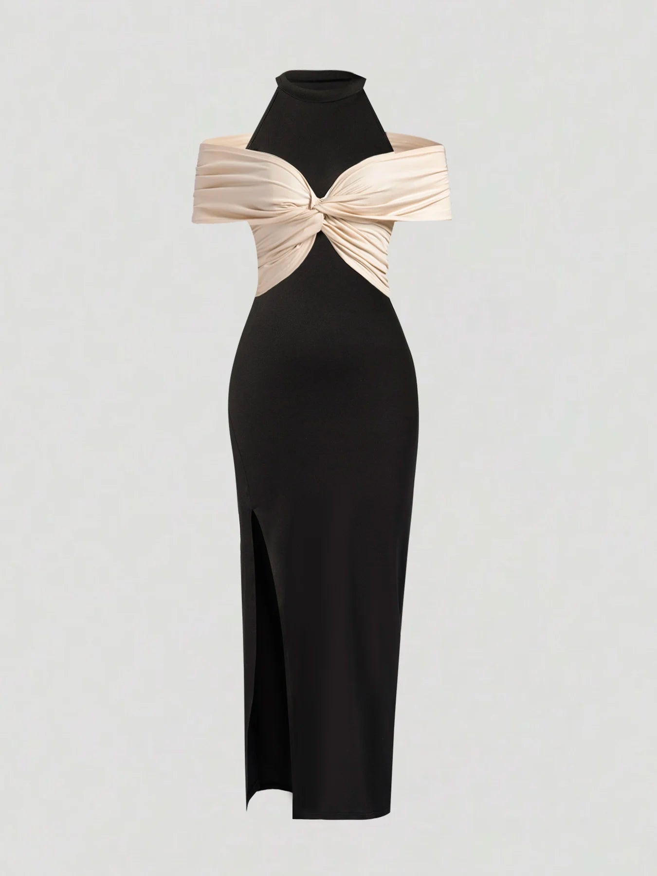 Halter Maxi Dress – Off Shoulder Twist Knot High Slit Bodycon Party Dress