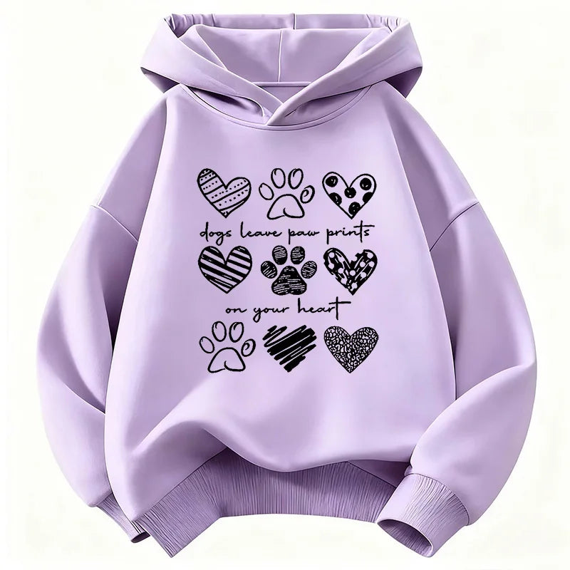 Kids Dog Paw & Heart Hoodie – Kawaii Graphic Sweatshirt for Boys & Girls