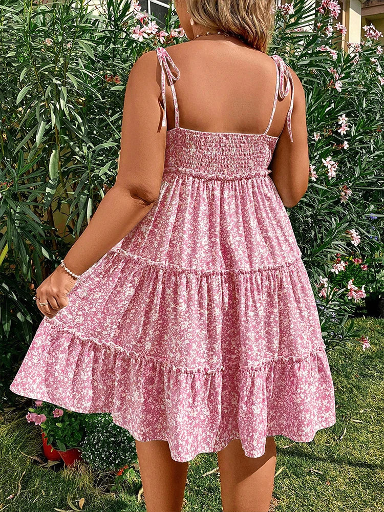 Plus Size Floral Mini Dress – Casual Short Sleeve Summer Sling Comfortable Dress