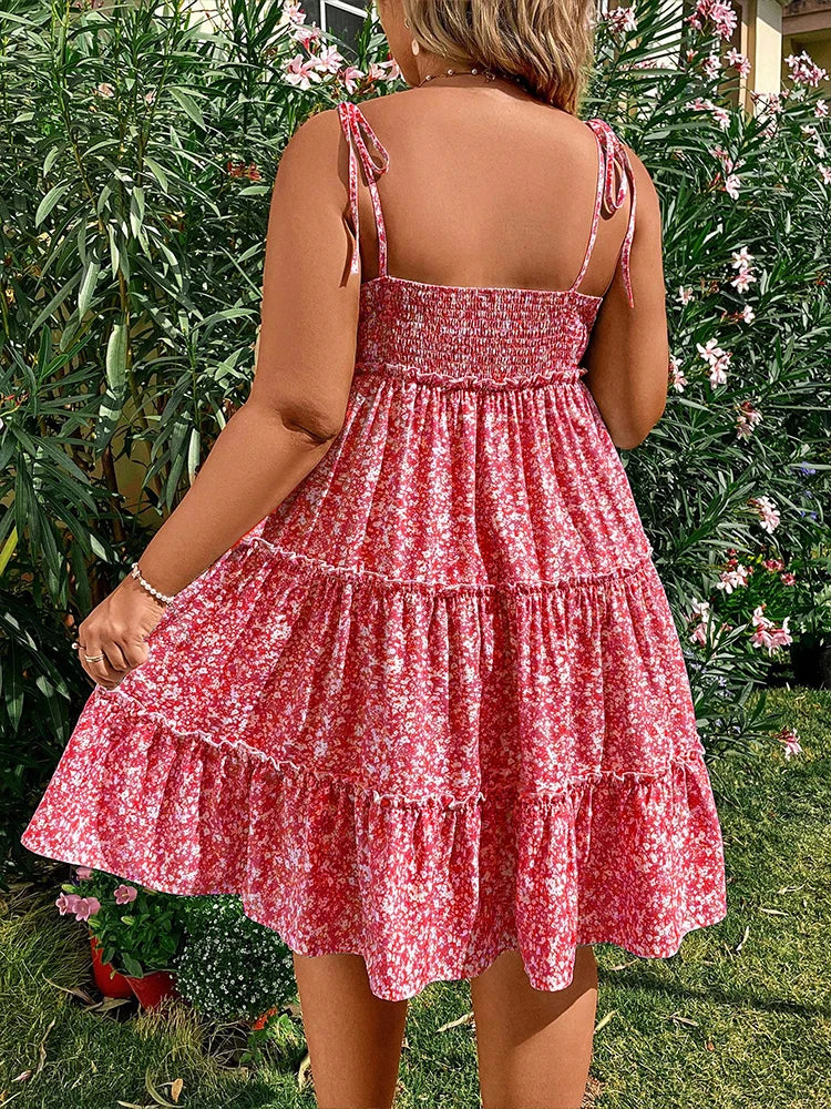Plus Size Floral Mini Dress – Casual Short Sleeve Summer Sling Comfortable Dress