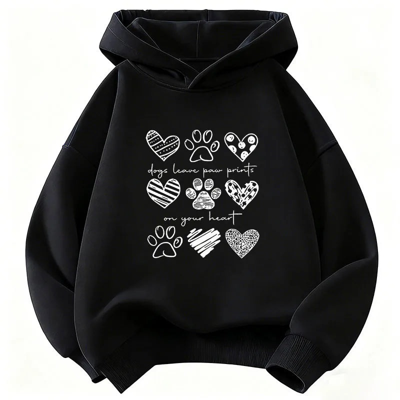 Kids Dog Paw & Heart Hoodie – Kawaii Graphic Sweatshirt for Boys & Girls