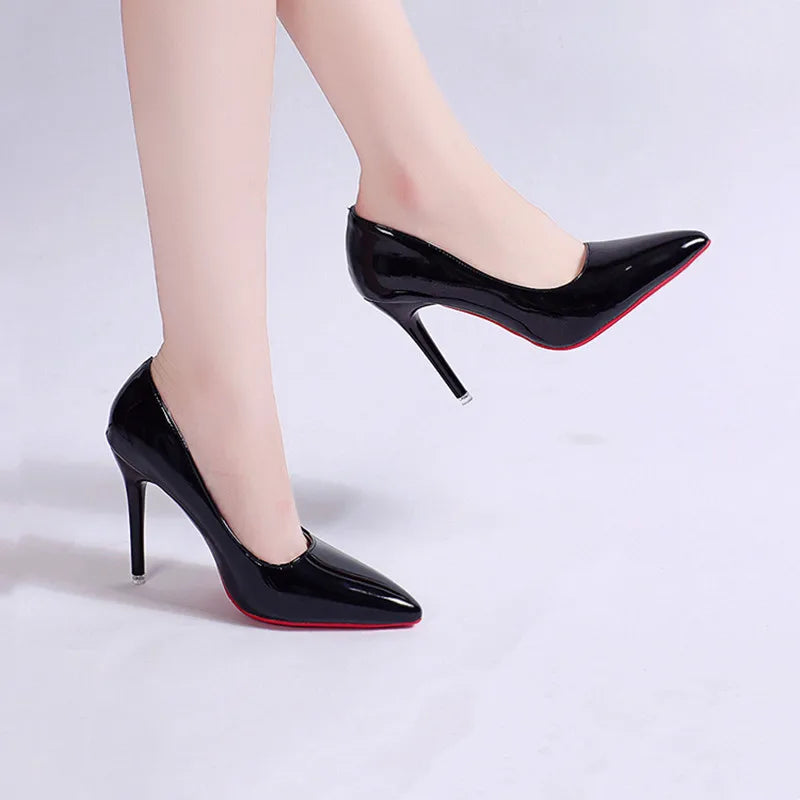 Women's Patent Leather Pointed Toe Pumps – Minimalist Stiletto Work Heels
