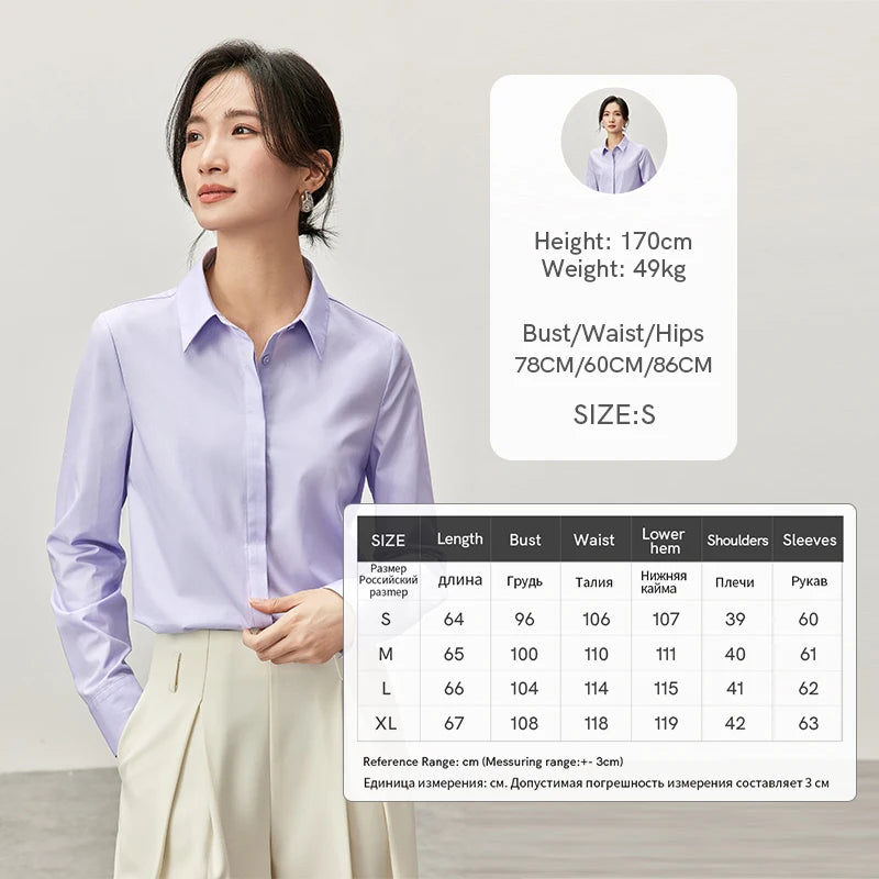 Women's Casual Cotton Blouse | Loose Fit Turn-Down Collar Long Sleeve Office Shirt